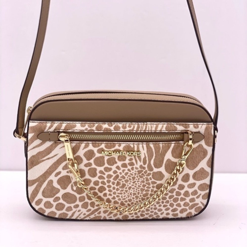 Michael Kors EW Zip Chain Crossbody Bag Real Leather Hair Calf